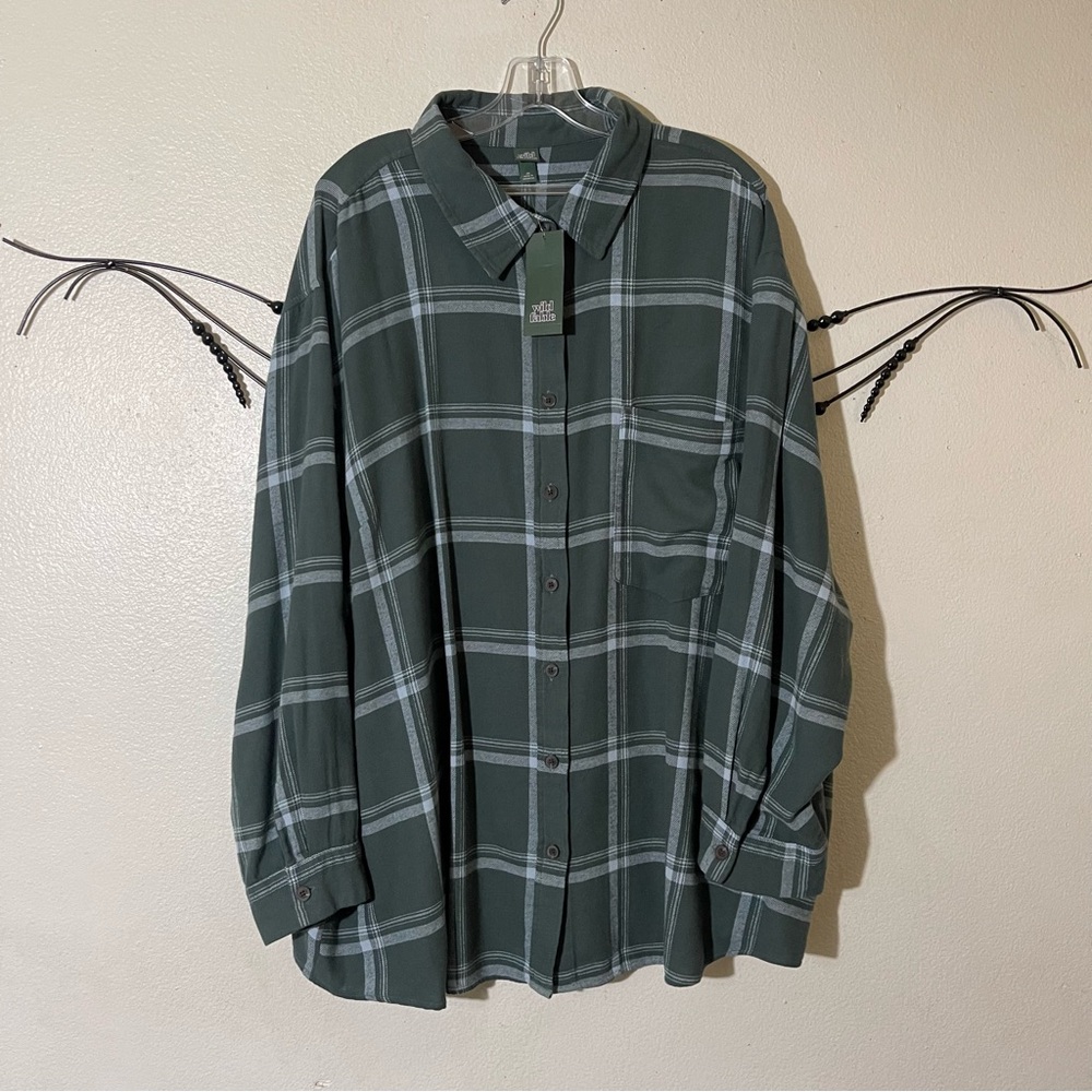 Wild Fable Dark Green Checkered Button Down Shirt